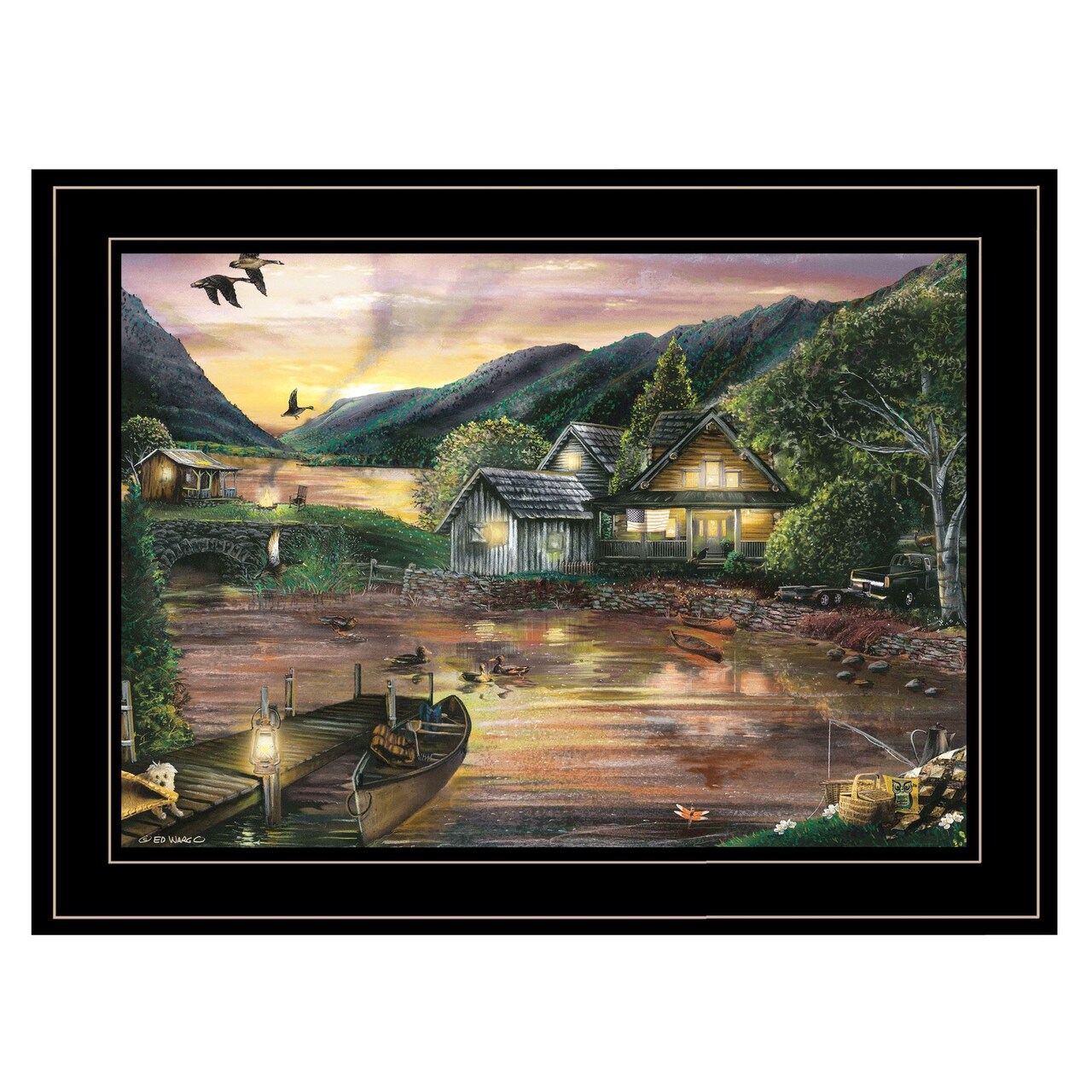 Edge Collections - 18" x 14" - Multi - Ed Wargo Lakefront Camping II Scenic Framed Wall Art - 1 Piece